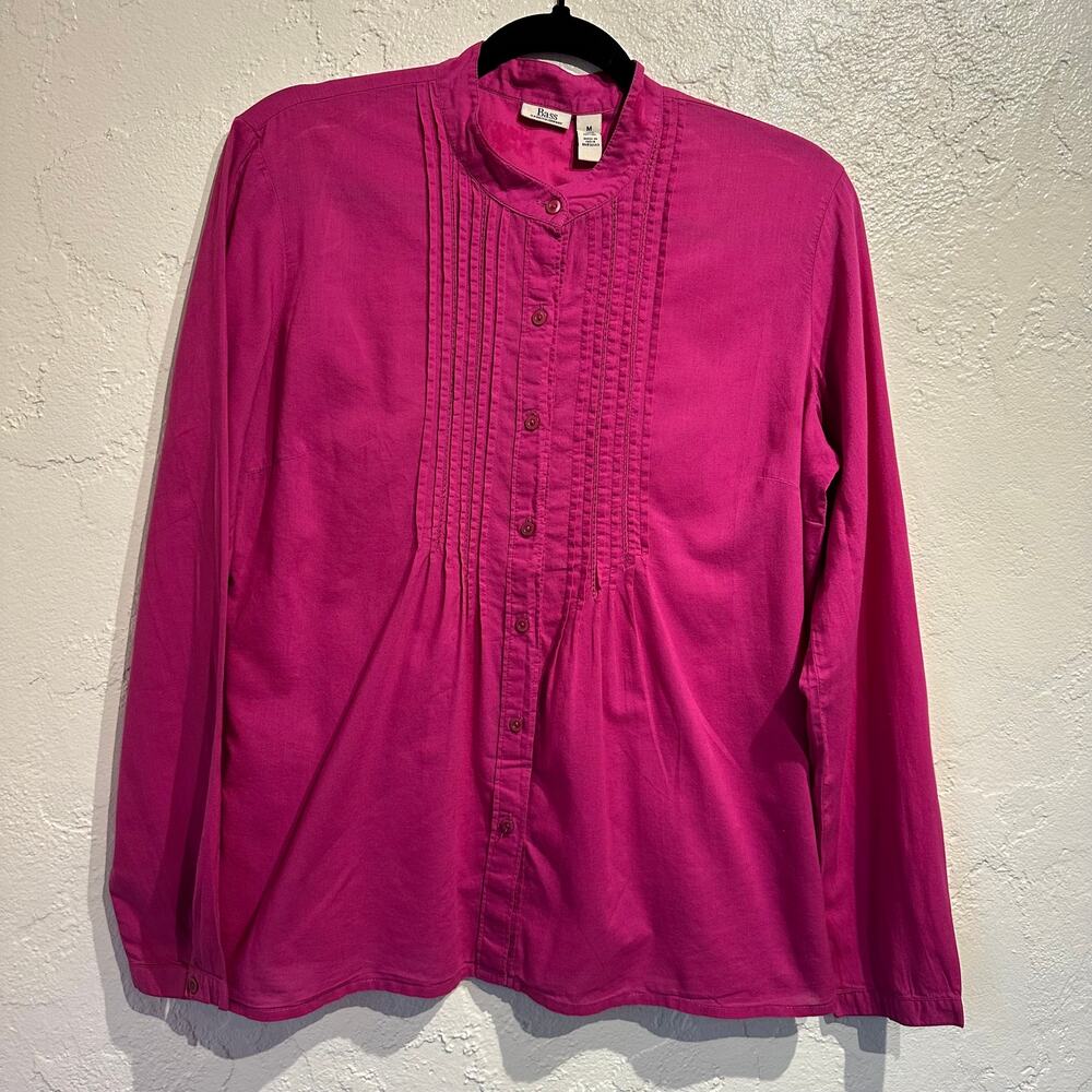 Bass & Co Ladies Medium Y2K Magenta Blouse Button Down Pin Tuck 100% Cotton